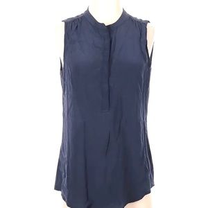 Banana Republic Blue Sleeveless Silk Top Sz 4 Navy Loose Fits S/M Hidden buttons